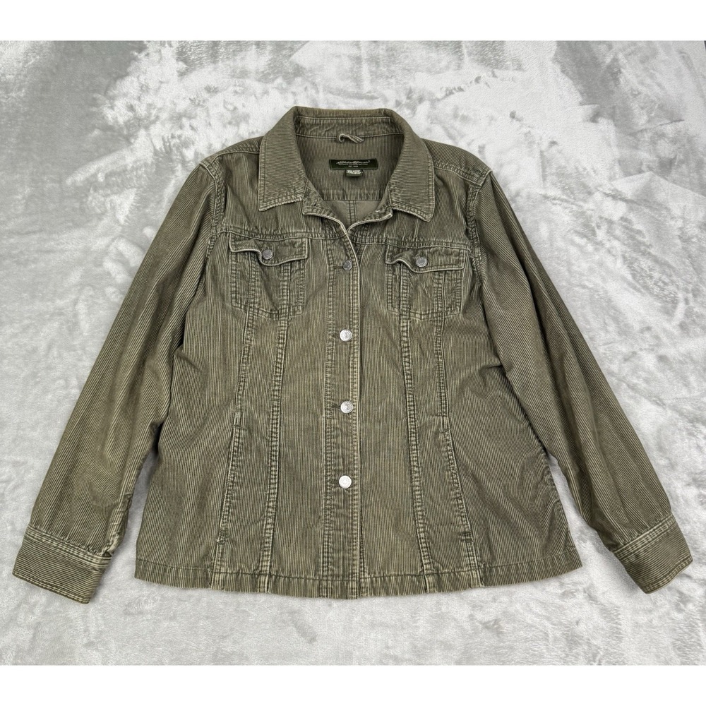 Eddie Bauer Green Corduroy Jacket Womens XL Button Cotton Trucker Hiking Fishing